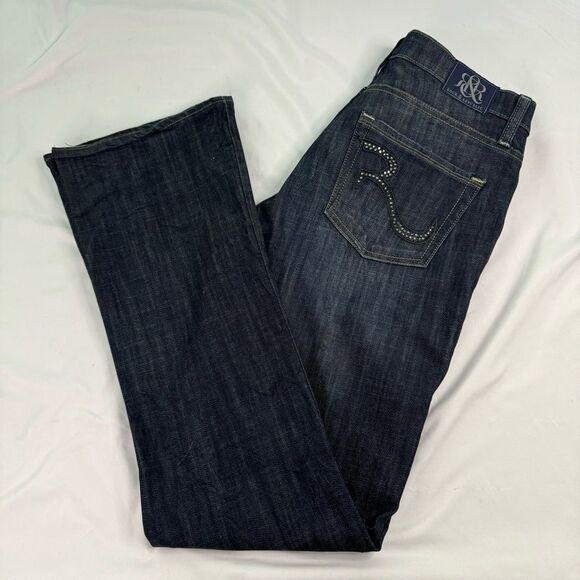 Rock & Republic Jean Kasandra Size 10 Dark Wash Bootcut Mid Rise Y2K Whiskering - Picture 2 of 8